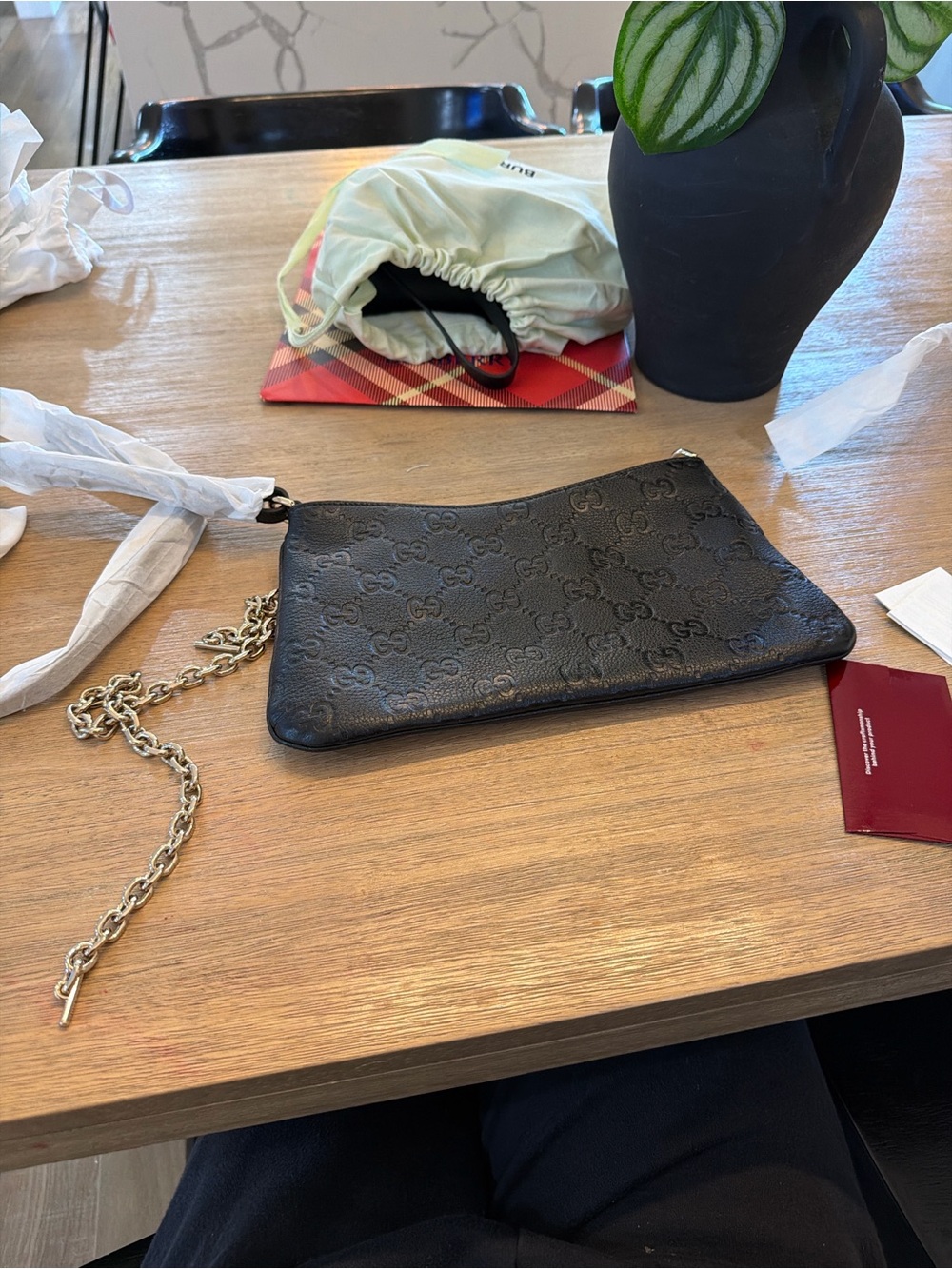 Gucci Emblem 2 Way black Signature Leather Chain Shoulder Bag - Picture 7 of 7